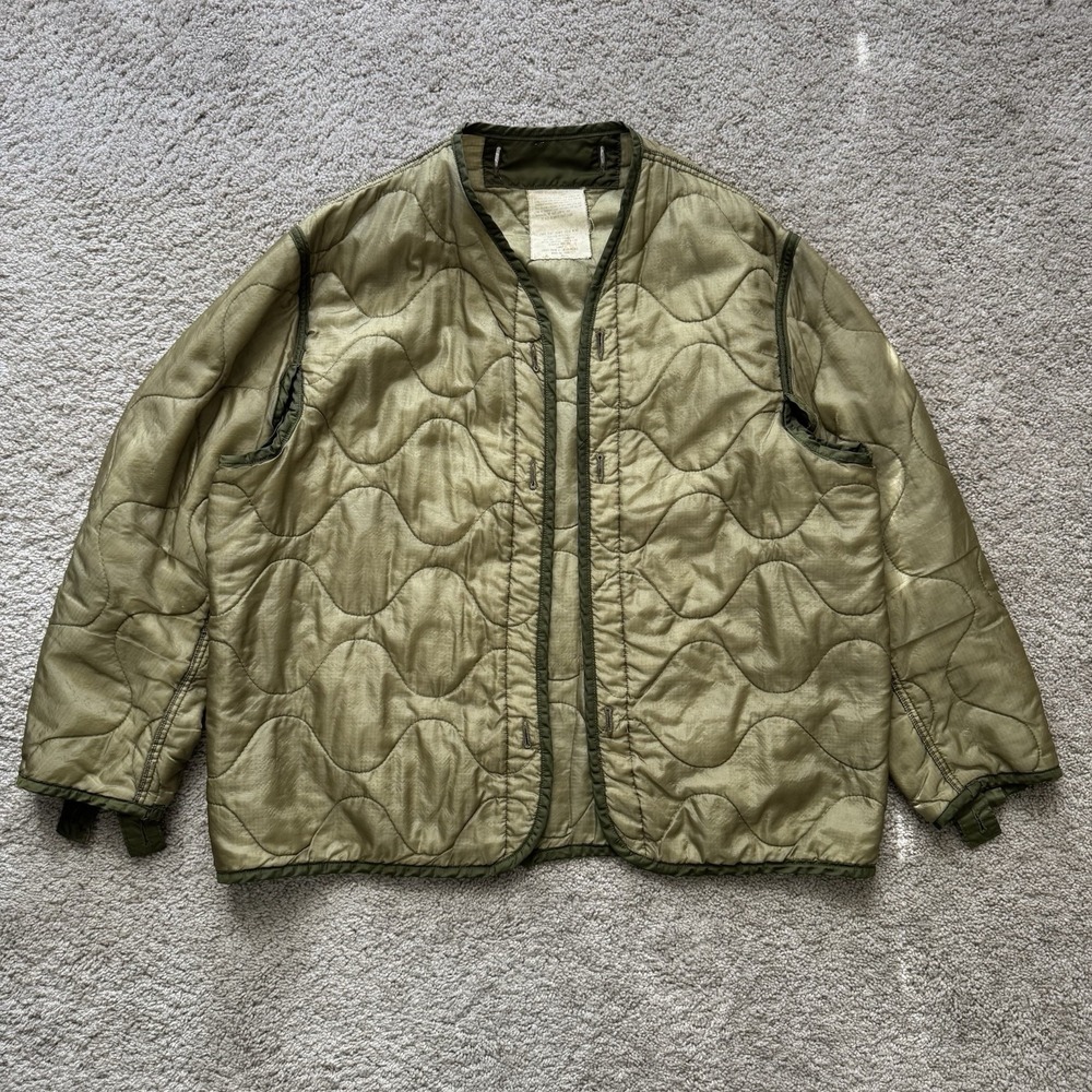OG107 M 65 Military Jacket Vintage 70s Green Quilted Liner, Size large